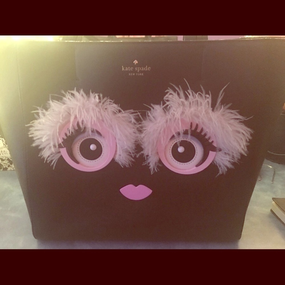 Black pink kate spade tote bag monster hallie face